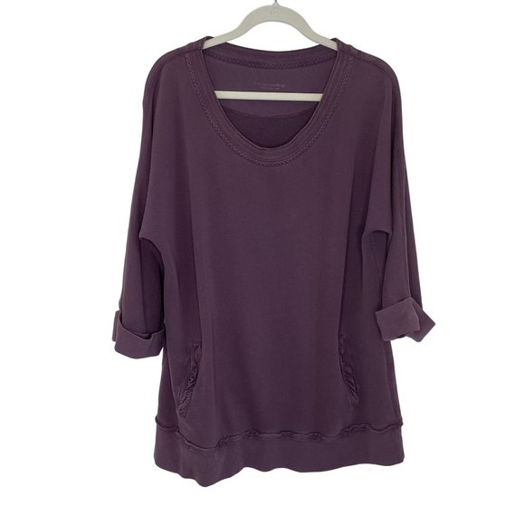 Soft Surroundings Purple Oversized 3/4 Sleeve Terry Tunic Top, L - Picture 1 of 10